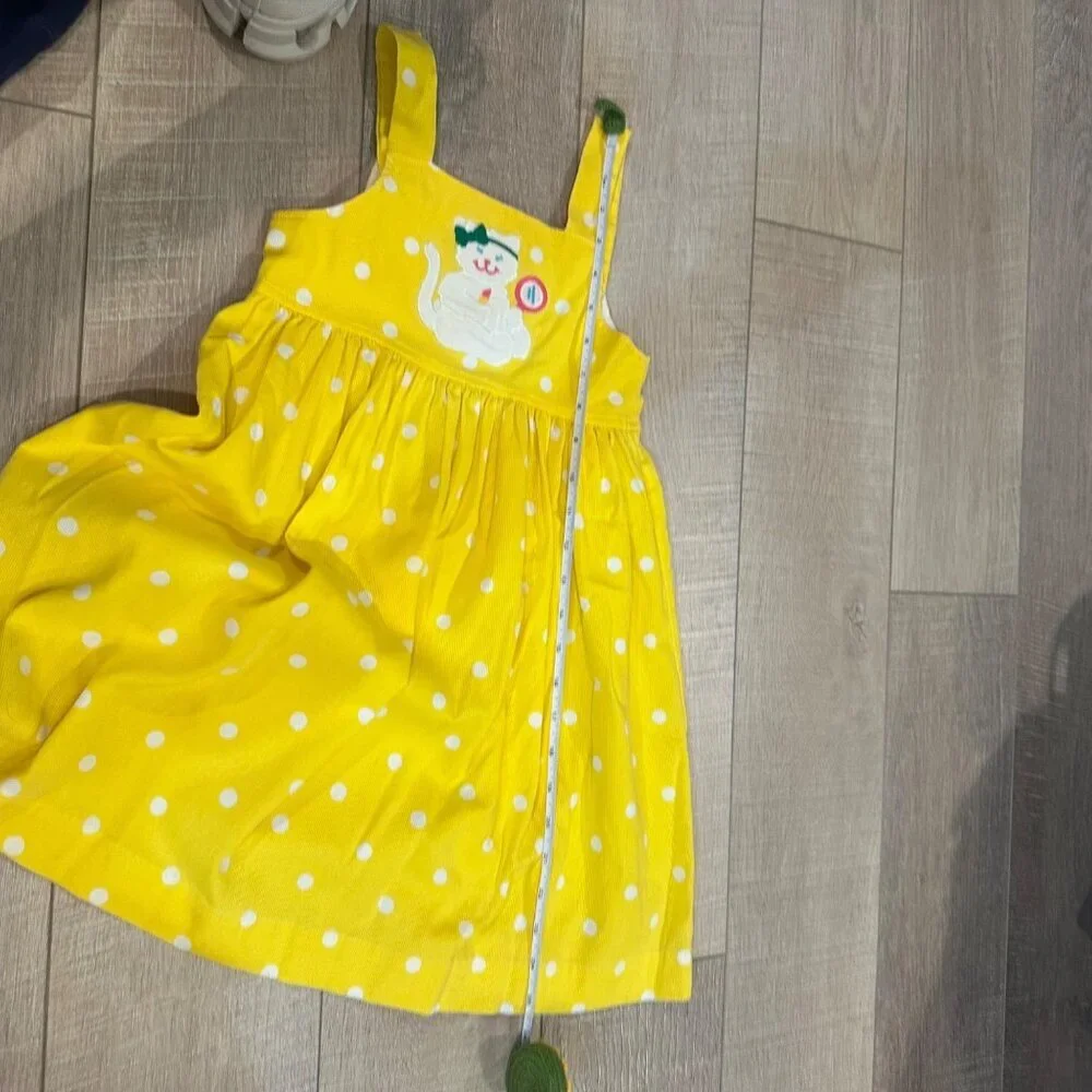 KELLY'S KIDS YELLOW WHITE KITTEN KITTY JUMPER DRESS VINTAGE SIZE 5 GIRLS